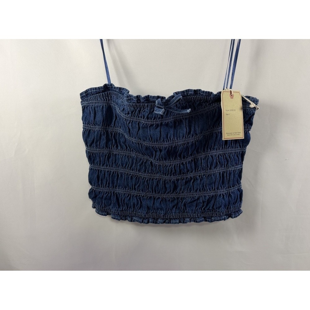 Lone Star Denim Tube Top Women L Blue Smocked Strapless Y2K Western Festival